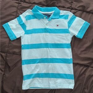 Boys Tommy Hilfiger Blue and White Striped Polo Shirt